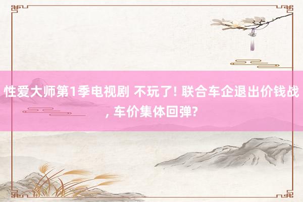 性爱大师第1季电视剧 不玩了! 联合车企退出价钱战, 车价集体回弹?